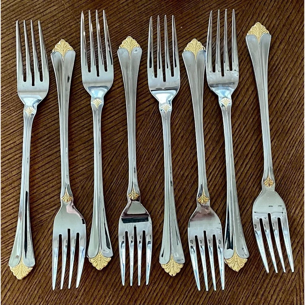 Towle Santa Barbara Gold 18/8 Stainless Steel Flatware Service For 8 Korea 45pcs